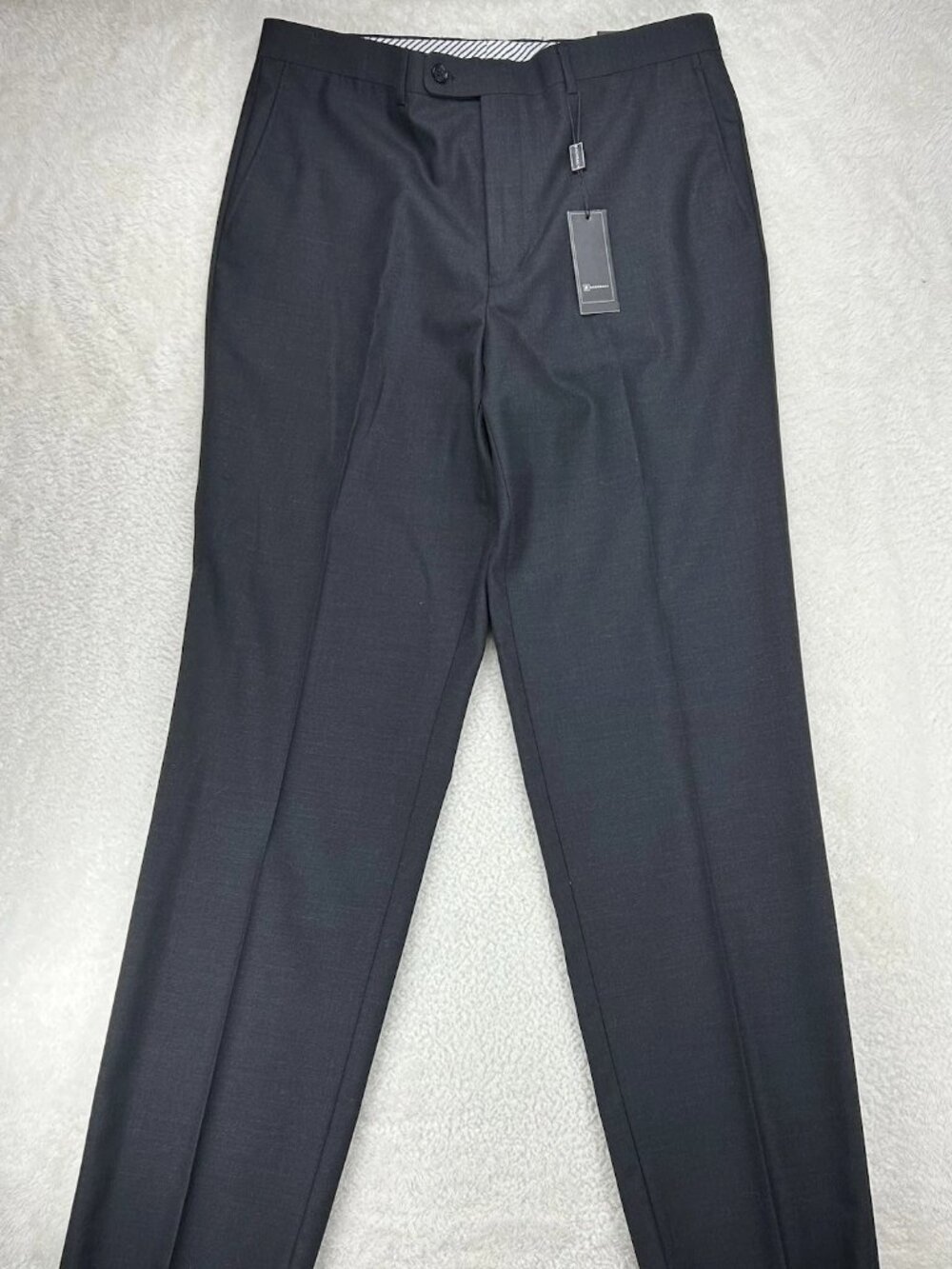 Bachrach FF Faille 100% Wool‎ Trousers 36 Charcoal Unhemmed New With Tags